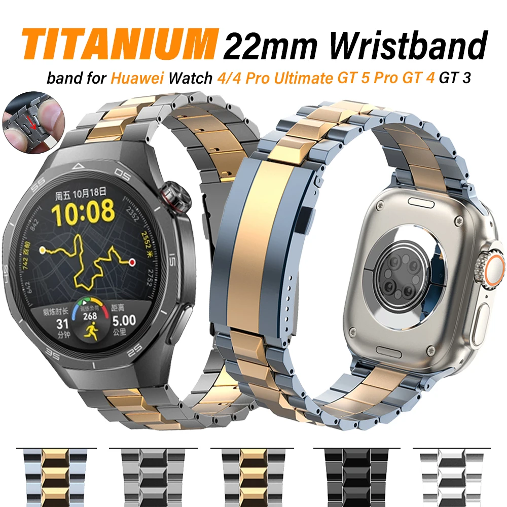 Real Titanium Band for Huawei Watch 4 4 Pro Ultimate Luxury 22mm Titanium Wristband for Huawei GT 5 Pro 46mm GT 4 GT 3 Pro Strap