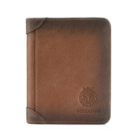 SCHLATUM Slim Wallet for Men RFID Blocking Bifold Wallet Genuine Leather Front Pocket Wallet with 2 ID Windows 2 SD Card Holders, Coffee