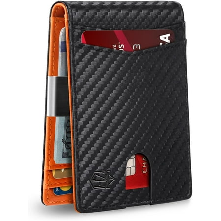 Slim Wallet for Men Gifts 12 Card Slots ID Window With Money Clip Minimalist RFID Front Pocket Bifold Leather Small Thin Gift Box Dad Birthday Christmas Regalos Hombres