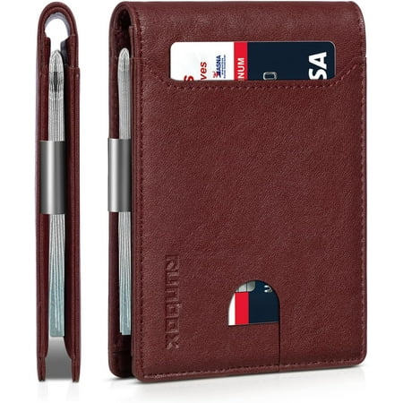 Slim Wallets for Men - Leather Money Clip Mens Wallet - RFID Blocking Front Pocket Bifold Wallet - Thin Credit Card Holder with Gift Box