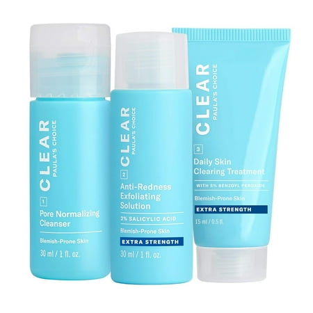 Three-piece acne removal set, including daily facial cleanser, 2% salicylic acid exfoliating cream and benzoyl peroxide care