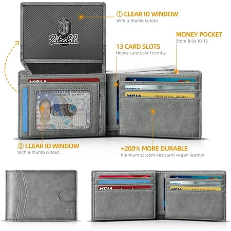 TRAHOO-Men's Wallets 15 Card Holder Slim Rfid blocking Wallet for Men Leather 2 ID Window With Gift Box