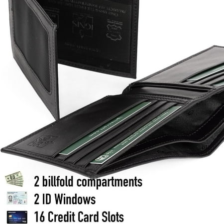 TRAHOO-RFID Minimalist Slim Leather Wallet for Men - Premium Calfskin, Removable Card Holder, with 2 ID Windows and Dual Billfold Compartments (Black)