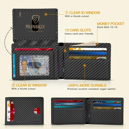 TRAHOO-Wallet for Men Slim Rfid Leather 2 ID Window With Gift Box