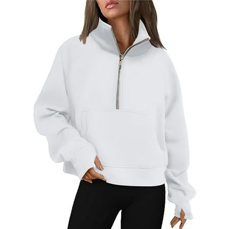 UAYOTSE Women Half Zip Oversized Sweatshirts Long Sleeve Fleece Trendy Cropped Pullover Workout Warm Tops