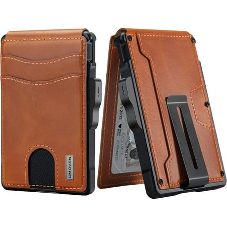 Umoven Minimalist Men's Leather Slim Wallet, Brown