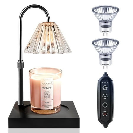 UNTIMATY Candle Warmer Lamp, Adjustable Height Candle Warmer with Timer, Dimmable, Home Decor Wax Melts Warmer for Jar Candles with 2 Bulbs(Black)
