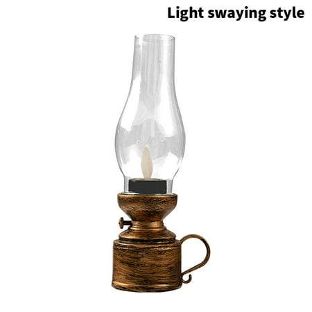 Vintage Flameless Candle Lamp Retro Night Light Candlestick Desktop Decoration