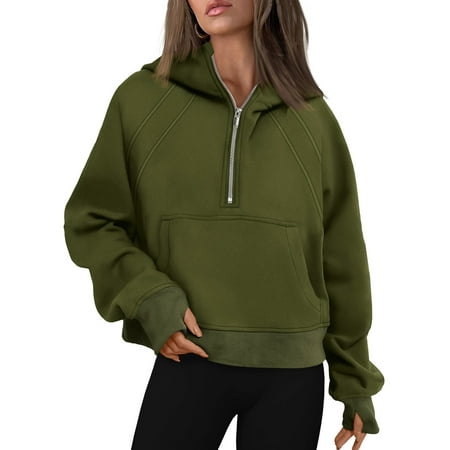 Women's Sweatshirts Long Sleeve Half Zip Cropped Hoodies Pullover Fleece Sweatshirts