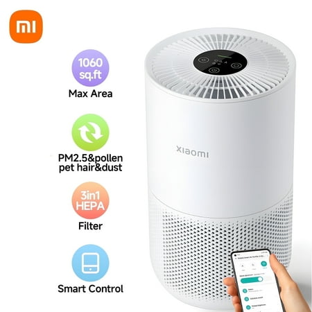 Xiaomi Smart Air Purifier for Home Bedroom up to 1060 Sq.ft with 3-in-1 HEPA Filter, Allergen Removal, Smart WiFi App,20dB Ultra Quiet Sleep Mode Air Cleaner for Pets Hair,Dust, Smoke