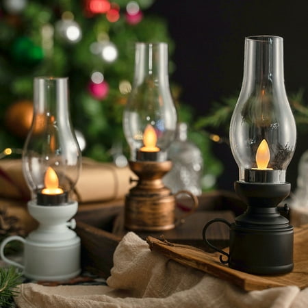 BigTiny LED Candle Flickering Wick Warm Light Safe Super Bright Nostalgia Home Decoration Battery Operated 80s Old-fashioned Electronic Kerosene Lamp for Restaurant