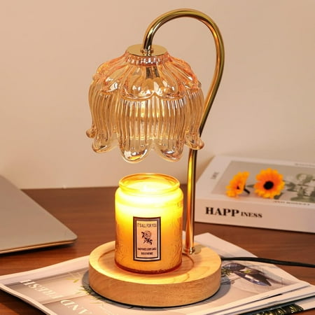 BN-LINK Fragrance Candle Warmer Lamp, Electric Flower Candle Warmer with Timer & Dimmer, Home Decor Wax Melt Warmer with 2 Bulbs, Gifts for Mom Women Friend Sister, Champagne