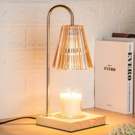 Candle Warmer Lamp with Timer, Dimmable Wax Melt Warmer Amber Lampshade, Vintage Nightstand Lamp Sets with 2 Bulbs, Home Decor Candle Lamp for Jar Candles, Birthday Gifts for Women