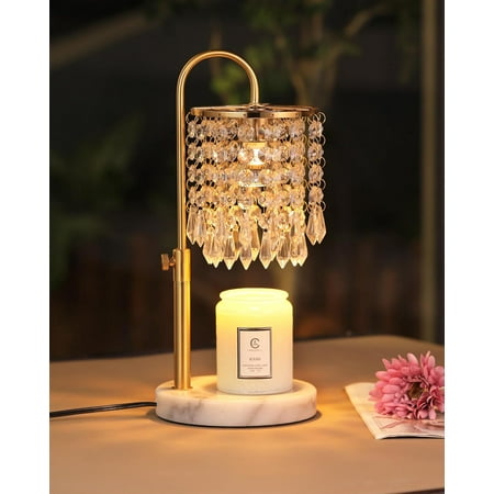 Candle Warmer Lamp with Timer Dimmer and 3 Bulbs, Lamp Candle Warmer with Marble Base for Adjustable Height, Crystal Candle Warmer Lamp for Jar Candles, House Warming Decor Gifts, Minimalist Crystal