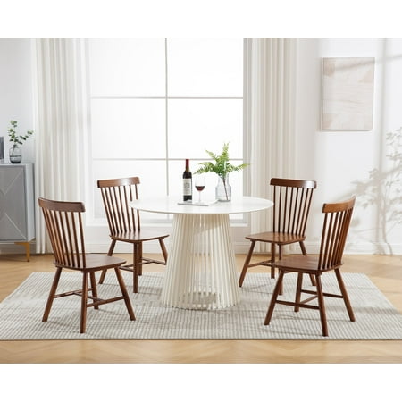 Dayalane Farmhouse Windsor Dining Chairs Set of 4, Solid Wood Spindle Back Dining Side Chairs, Mid-Century French Country Oak Kitchen Chairs for Dining Room Living Room Kitchen Restaurant, Walnut