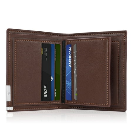 Men's Full Grain Leather Wallet – Men's Ultra-Slim RFID Blocking Card Holder – Men's Bifold Wallet – Compact and Durable – 7 Card Slots and 1 ID Window (Coffee)