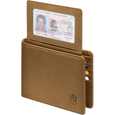 Men's Slim RFID Blocking Leather Wallet,12 Card Slots Bifold Wallet,Ultra-Thin 0.39" Front Pocket Design 2 ID Window with Gift Box