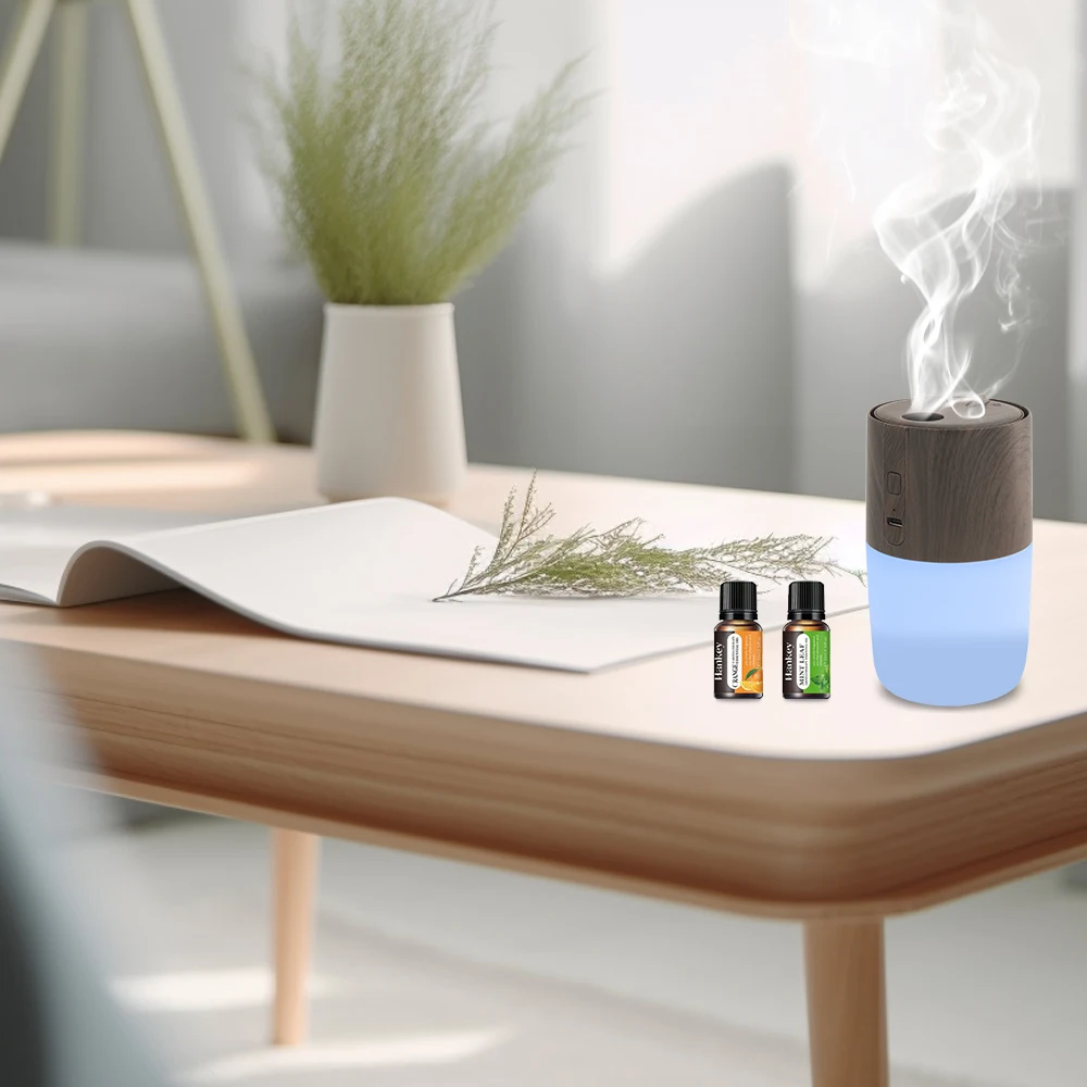 New 7 Color LED Wood Grain Humidifier 300ml Ultrasonic Car & Home Aromatherapy Diffuser with Air Purifying Function 2 Essenti