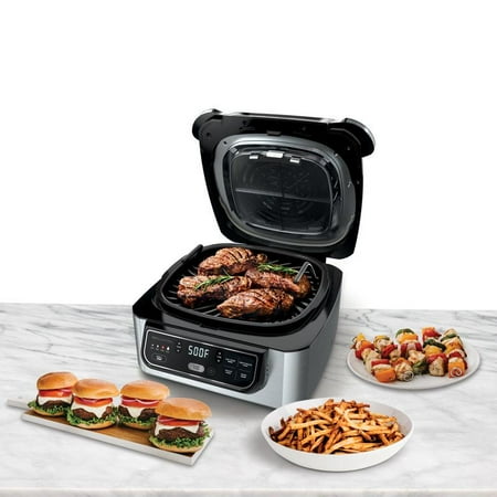 Ninja Foodi 5-in-1 Indoor Grill with Air Fry, Roast, Bake u0026 Dehydrate, 4-Quart Crisper Basket u0026 6-Quart Cooking Pot