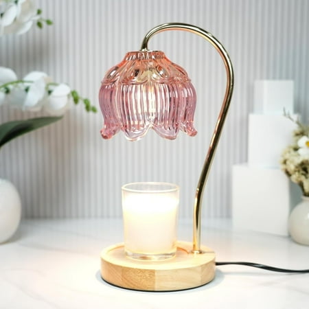 Pink Dimmable Flower Candle Warmer Lamp, with Timer & 4Bulbs, Womens Gifts Mothers Day Birthday, Unique Home Decor for Bedroom Aesthetic
