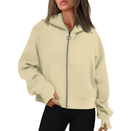 Savings Clearance Half Zip Sweatshirt Women Cropped Oversized Fleece Pullover Zipped Thumb Hole Cute Sweatshirts with Pockets