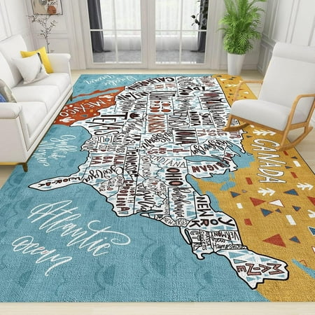 The USA Map Kids Area Rug Soft Kids Classroom Large Learning Floor Mat Printed Design Large Carpet For Bedroom Kitchen Living Room