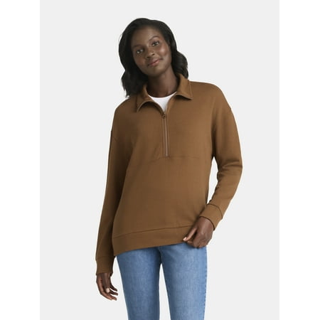 Time and Tru Women's Half Zip Fleece Sweatshirt, Sizes XS-XXXL