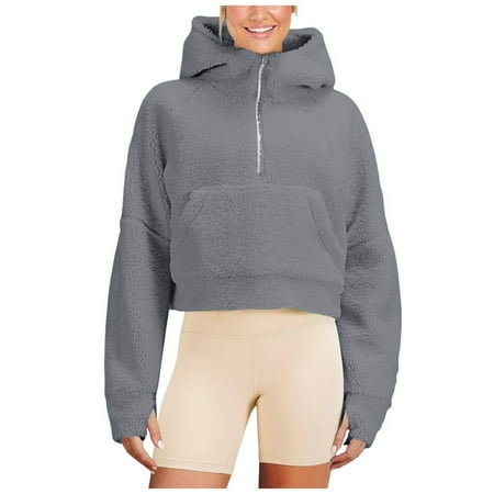 Timegard Half Zip Pullover for Women Oversized Hoodies Sweatshirts Cropped Winter Fleece Workout Top