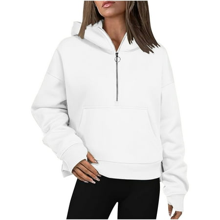 Timegard Half Zip Sweatshirt for Women Cropped Hoodies Long Sleeve Pullover Fall Winter Loose Comfy Tops