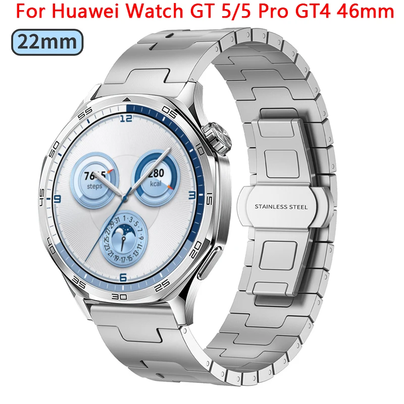 Titanium Metal Butterfly Buckle Strap For Huawei GT 5 Pro GT5 GT4 GT3 GT2 H Style 22MM Metal Business Precision Steel Band