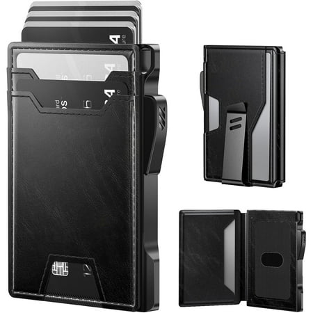 typecase Wallet for Men: Rfid-blocking with Money Clip Slim Leather Bifold ID Window Smart Pop Up Card Case Front Pocket Wallet with Gift Box (Carbon Fiber Black)