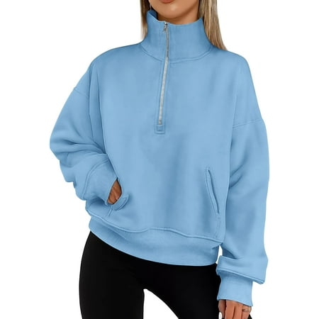 YMing Women's Half Zip Sweatshirts Long Sleeve Cropped Pullover Tops Fall Fashion Y2K Clothes