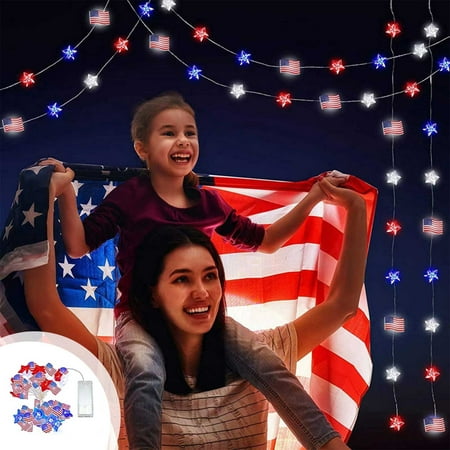 Battery Operated Patriotic Lights - Waterproof USA Flag Star Decor for Indoor Outdoor Memorial Day 4th of July, Durable Child Safe Holiday Lighting for Homeowners Event Planners Military Families