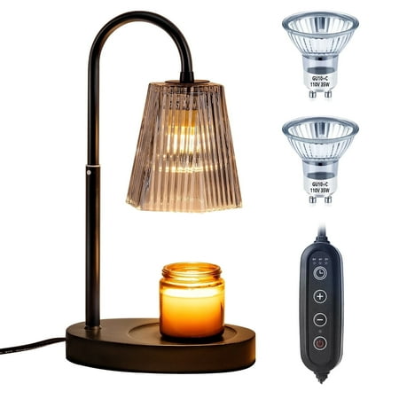Candle Warmer Lamp with Timer, Dimmable & Adjustable Height Wax Warmer,Top Down Melting for All Jar Candles ,Black (Includes 2 Halogen Bulbs)
