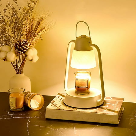 dwsnxt Dimmable Metal Candle Lamp - Vintage Tabletop Scented Melting Candle Warmer with 2 Bulbs - Eliminates Odors & Flame-Free Safety (Candles Not Included) White