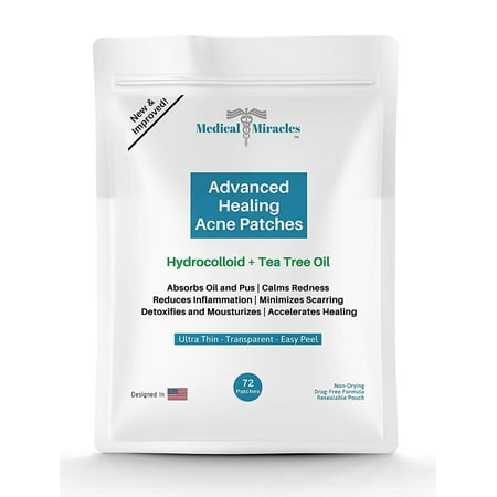 Hydrocolloid and Tea Tree Oil Acne Pimple Patches. Zit Absorbing and Cystic Healing Sticker Dots For All Skin Types