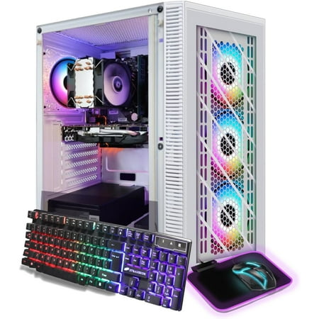 STGAubron Gaming PC Computer, Intel 10th Gen G5905, RX 5500 XT 8G, 16G DDR4, 512G SSD, 600M WiFi, BT 5.0, RGB Fan x4, Win 11 Home,White