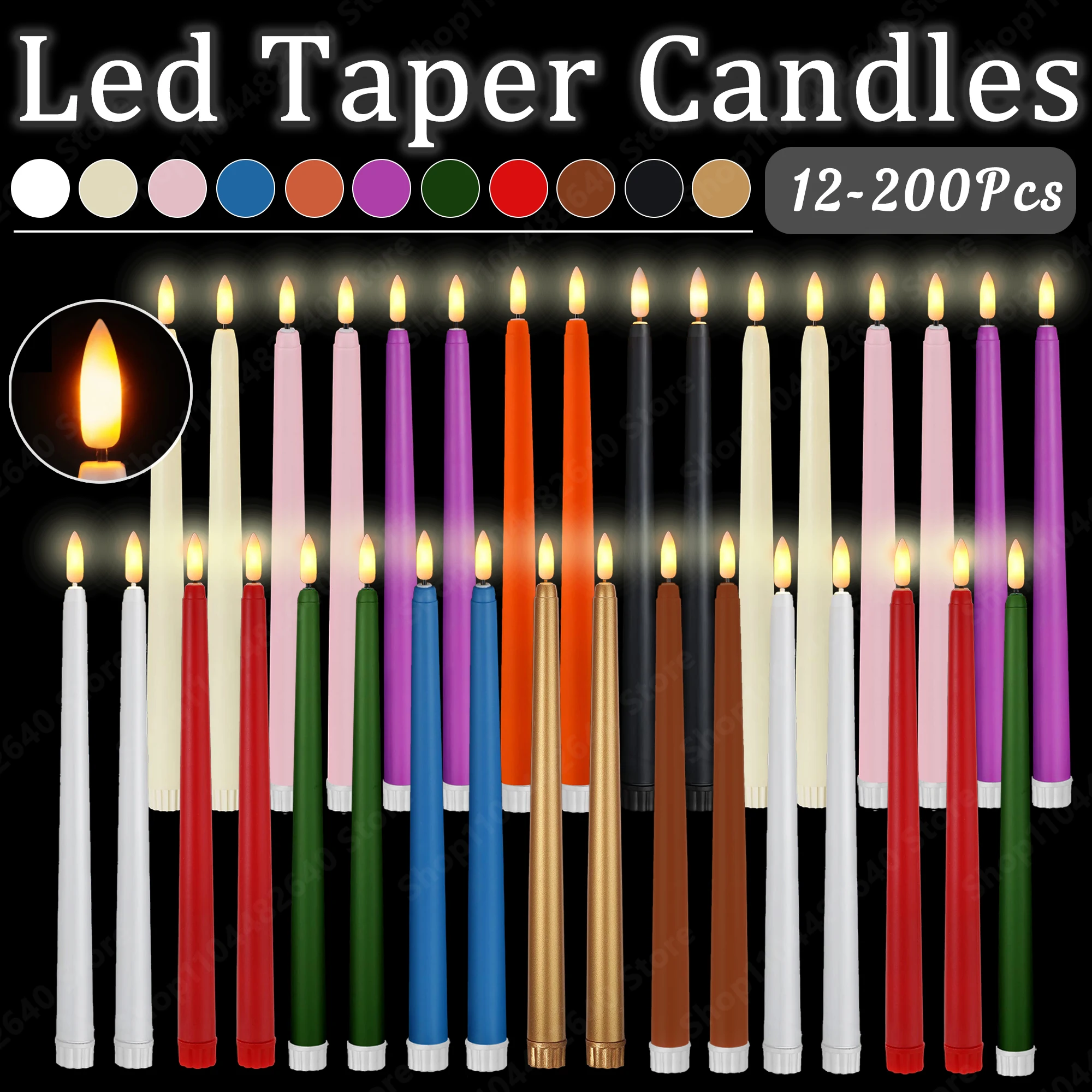12-200Pcs Flameless Taper Candles Wedding LED Taper Candles Flickering Fake Candles Electric Faux Candle Church Home Table Decor