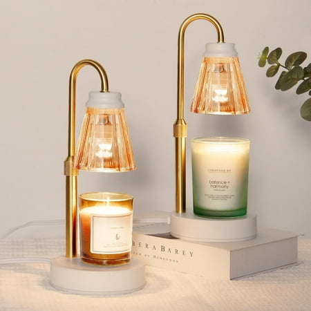 2-Pack Candle Warmer Lamp with Dimmer, Lamp Candle Heater with 4 Bulbs for 3 Wick Candles, Height Adjustable Candle Melter Light for Scented Wax, for Her/Mom, Amber