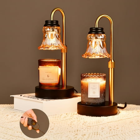 2 Pack Candle Warmer Lamp with Dimmer, Height Adjustable Candle Lamp Warmer with Heating Bulbs for Scented Candles, Candle Jars, Wax Warmer Heat Lamp for Home Decor, Housewarming Gift