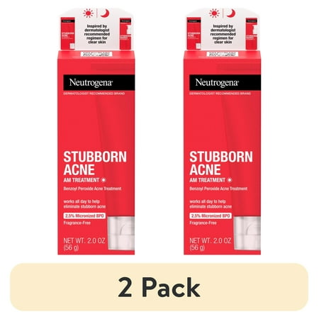 (2 pack) Neutrogena Stubborn Acne AM Treatment with Benzoyl Peroxide, 2.0 oz