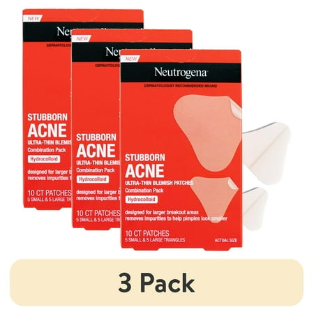 (3 pack) Neutrogena Stubborn Acne Patches, Facial Patches for Blemishes, 10 count