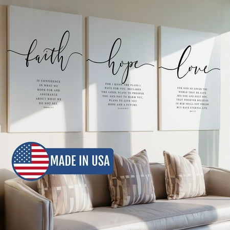 3pcs Peace Hope Love Christian Bible Verse John 3:16 Decorative Painting, Canvas 8x12inch Unframe, Waterproof Wall Art for Home Decor-Made in USA