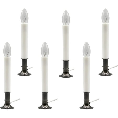 Creative Hobbies Electric Window Candle Lamp with Pewter Plated Base, On/Off Switch, Light Bulb, Ready to Use! - 6 Pack