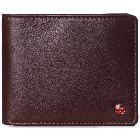 Alpine Swiss Wallet for Men Nolan Commuter Bifold Dual ID Windows for License Work Badge RFID Protection Divided Bill Section Gift Boxed