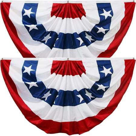 American Flag Bunting,American Flags Bunting For Outside,Patriotic Bunting Outdoor,Flag Bunting 3x6 FT,American Flag Banners,USA Pleated Fan Flag,Red White And Blue Bunting For Porch Decor (2 Pack)