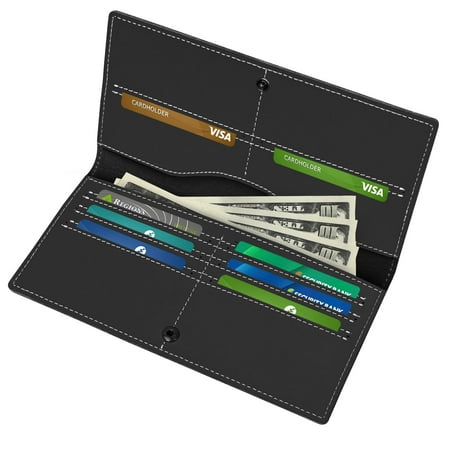 Cshidworld RFID Bifold Mens Wallets, Slim Credit Card Wallet, Real Leather Long Wallet for Men, with 8 Card Holder & 2 Cash Pocket, Great Gift for Father Husband, Black