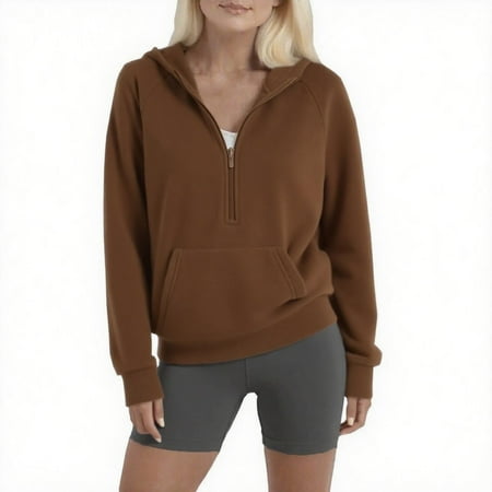 FAIWAD Womens Sweatshirts Half Zip Fleece Cropped Hoodies Fall Winter Casual Hooded Pocket Tops