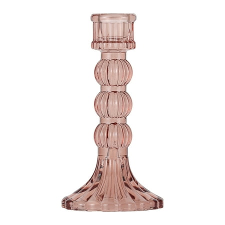 Home Decor Collection Translucent Pink Glass Tabletop Taper Candle Holder, Large