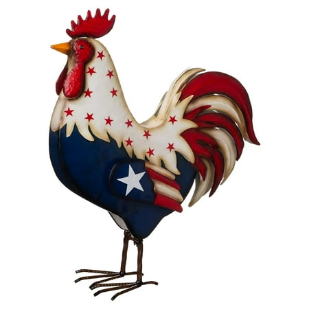 Hvmvliv 4th of July Decorations Iron Patriotic Rooster Statue Rustic Yard Signs Porch Decor (30Cm High) Garden Rooster Sculpture for 4th of July Independence Day Usa Home Decor Multicolor
